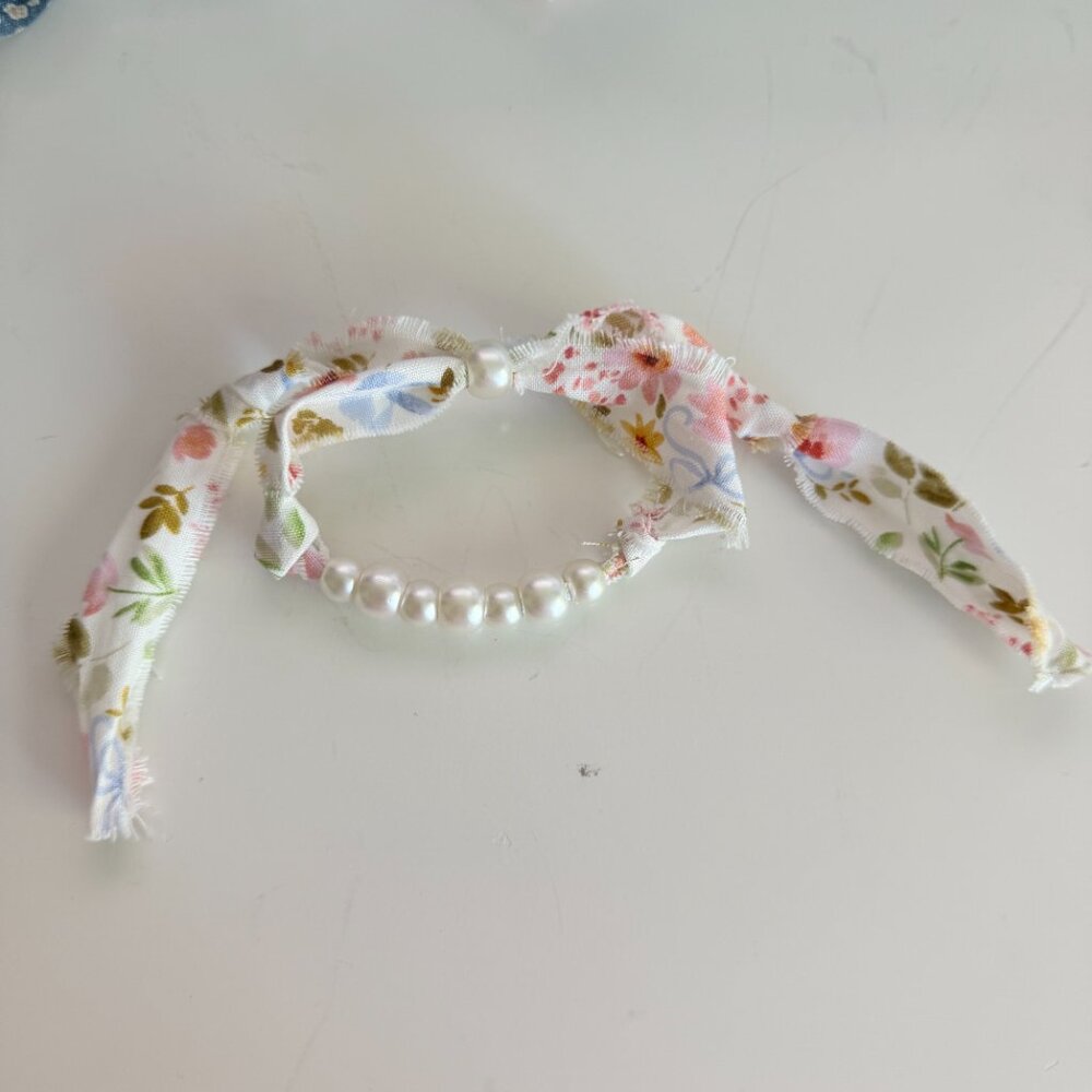 Fabric Bracelet with Pearls Floral Handmade Jewelry Bespoke